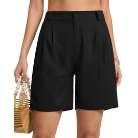 AVICHIC Women's Linen Shorts Dress Casual Wide Leg Summer Pleated Shorts High Waisted with Pockets 7" Black S