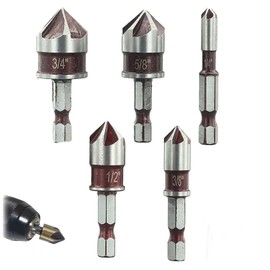 Tkxjry 5PCS Countersink Drill Bit Set, 82 Degree 5 Flute HSS Countersink, 82 Degree 5 Flute HSS Countersink, 1/4'' 3/8'' 1/2'' 5/8'' 3/4'' Counter Sink Bit for Metal, for Metal Wood and Plastic