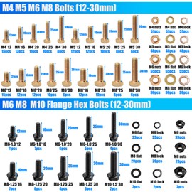 Bemaka 1004Pcs Metric Bolts and Nuts Assortment Kit - Grade 8.8 M4 M5 M6 M8 Bolts and Nuts Kit & 10.9 Grade M6x1.0, M8x1.25, M10x1.5 Flange Bolt Assortment, Hex Bolts, Nuts and Washers Kit (12-30mm)