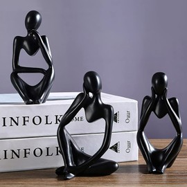 Winshall Home Decor Accents, Resin Thinker Statue Decor 3 PCS, Abstract Bookshelf Decor, Decorative Sculpture for Office,Book Shelf, Figurines Home Decor, Decor Accents (Black)
