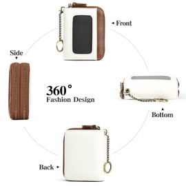 GAEKEAO Women's Small Genuine Leather Wallet with RFID Protection, Mini Women's Purse Coin Compartment Zip Wallet Card Holder with Many Card Slots, 07d-white patchwork brown