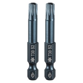 HARFINGTON 2pcs T30 Torx Screwdriver Bit 1/4" Hex Shank 2" Long S2 Steel Magnetic 6 Point Screw Driver Bits Industrial Grade Tamper Proof Star Drill Bits with Hole Torx Head