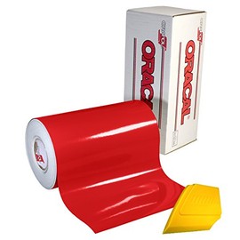 VViViD ORACAL 651 Multi-Colored Vinyl Solvent-Based Adhesive-Backed Calendared Wrap Decals w/Yellow Multi-Purpose Squeegee (12x 5ft, Red)