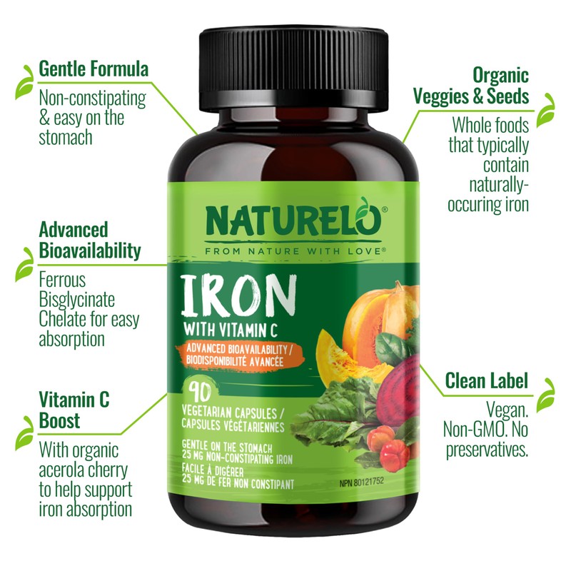NATURELO NATURELO Vegan Iron Supplement with Vitamin C and Organic