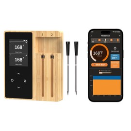 Wireless Meat Thermometer with App Control, 130M Bluetooth Range, Dual Probes, TFT Display, IPX7 Waterproof Real-Time Monitoring & Smart Alerts for BBQ, Grill, Oven