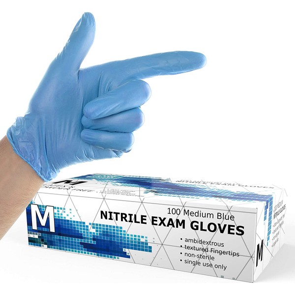 Powder Free Disposable Nitrile Gloves Medium -100 Pack, Blue -Medical Exam Glove