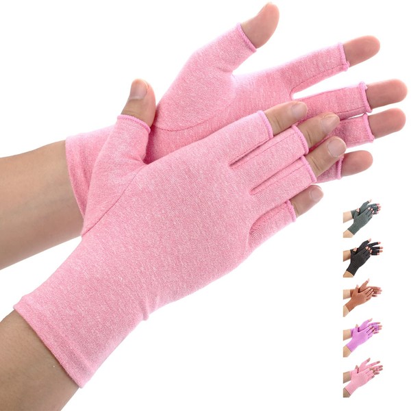 Duerer Arthritis Gloves Women Men for RSI, Carpal Tunnel, Rheumatiod, Tendonitis, Fingerless Hand Thumb Compression Gloves Small Medium Large for Pain Relief (Pink, Medium)