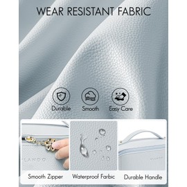 Vlando Large Capacity Travel Cosmetic Bag - Makeup Bag, PU Leather Waterproof Cosmetic Bag, Light Blue