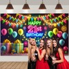 Qpout Neon Happy 21st Birthday Backdrop Banner, Neon Birthday Decorations