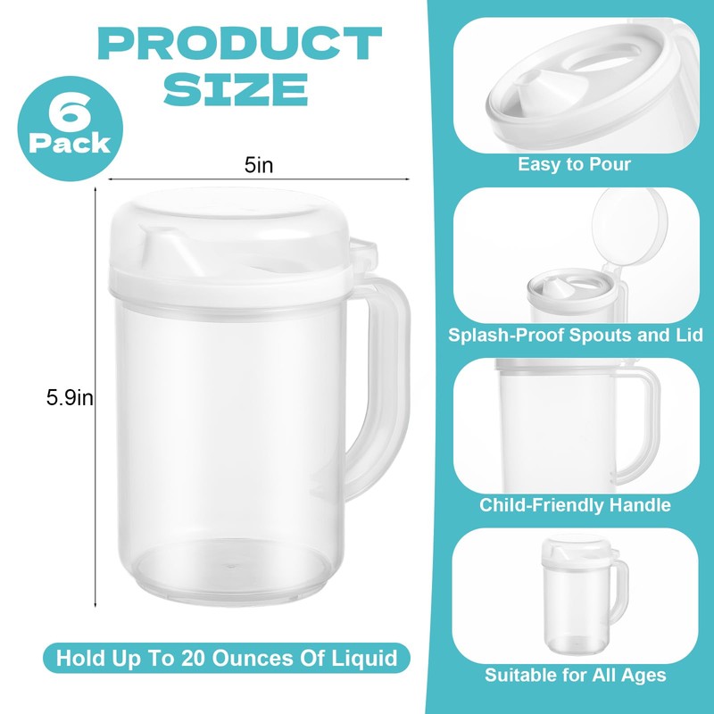 6 Pack Early Learning Kids Easy Pouring Mini Pitchers Clear