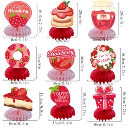 SKIRUP Strawberry Sweet One Honeycomb Centerpieces, 9 Pieces, Birthday Party Table Decorations for Baby Girls Boys, Baby Shower Supplies