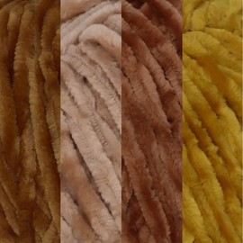 JubileeYarn Chenille Yarn - 100g/Skein Worsted Weight - Shades of Brown - Velvet Assorted Colors Pack - 4 Skeins