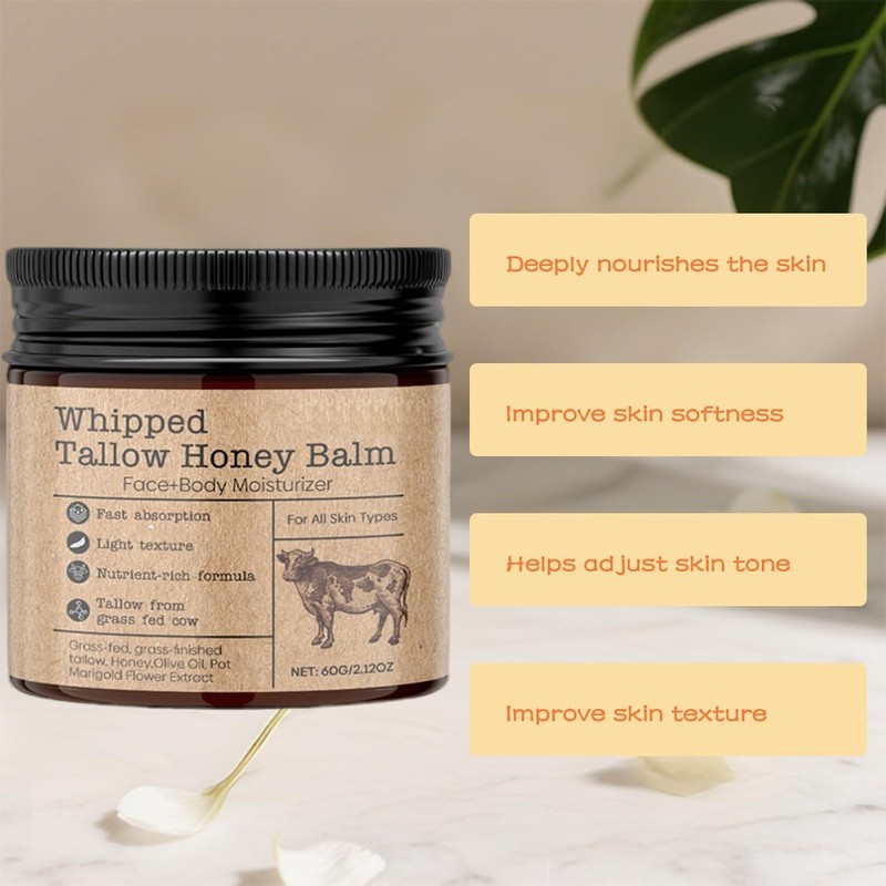Vintage Beef Tallow Blam with Honey, Grass-Fed Beef Tallow, Honey,