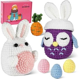 Crochet Kit for Beginners:2pcs  amigurumi Crochet Starter Kits with Step-by-Step Video Tutorials,Easy Knitting Set for Adults ,DIY Crocheting Doll ( and owl) - Color: green and orange