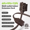 BN-LINK 6+9+12 Ft Indoor Extension Cord, Brown, 3-Outlet Polarized Flat