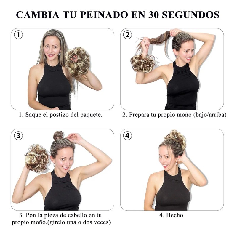 Chongos Postizos Cabello Moño Pelo Desordenado Postizo,2 Pza