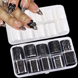 20 rollos de hojas de uñas de encaje, 2 cajas de papel de uñas de flores blancas y negras, calcomanías holográficas para uñas acrílicas para decoración de manicura