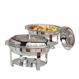 ROVSUN 2 Pack Oval Chafing Dish for Buffet, 6QT Stainless Steel Chafing Dish Buffet Set with Glass Lid, Chafers and Buffet Warmers Sets for Party, Catering, Wedding, Banquet, Graduation