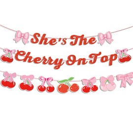 3 Pcs Cherry Party Decorations, Red She's The Cherry On Top Banner Cherry Bow Banners for Cherry On Top Birthday Baby Shower Decorations