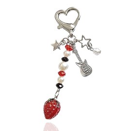 Meefisher Red Strawberry Star Guitar Y2K Aesthetic Accessories Gift Keychain Cute Love Heart Keyring for Women Bag Charms Pendant, Kawaii Jewelry Gifts