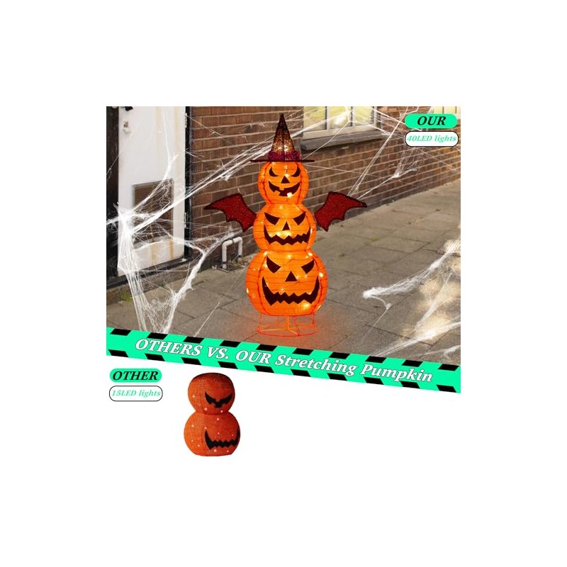calabaza plegable de Halloween de 3 pies, 60 LED Pop-Up