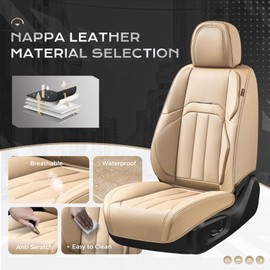 Coverado Car Seat Cover, Cover for Cars Front Seat, Premium Leather, Universal Fit Waterproof Seat Protectors, Car Seat Cushion Non-Slip for Most Cars-Beige