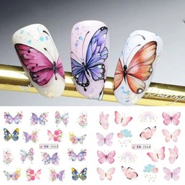 Butterfly Nail Art Sticker Colorful Butterfly Water Transfer Nail Stickers Decal Summer Nail Art Supplies for Acrylic Nail DIY Decoration Manicure Tip 12 Sheets (Butterfly)