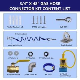 1675KIT48 Safety System Kit, 48" Commercial Gas Hose Connector Kit with 3/4" Quick Disconnect, Flexible Natural Gas Line, Full Port Valve, Restraining Devices for Commercial Kitchen Equipment