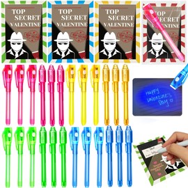 24 Pack Valentines Day Gifts for Kids 4-8 8-12 Invisible Ink Pen with Valentines Day Cards for Kids School Classroom ,Valentines Party Favors Spy Pen Magic Gifts for Class Boy Girl Exchange Prizes