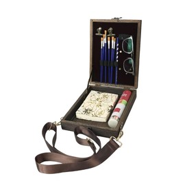 Writers Messenger Wooden Box Bag – Handmade Retro Crossbody Sketch Tool Box, Portable Artist Storage for Brushes, Pens & Outdoor Painting
