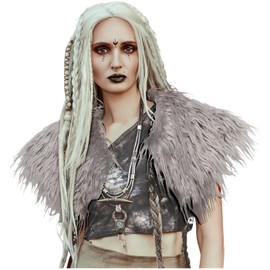 keland Women's Viking Faux Fur Collar, Faux Fur Collar, Faux Collar, Scarf, Capelet Shoulder Scarf, gray