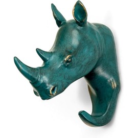 Rhino Head Single-Wall Hook, Heavy-Duty Animal-Shaped Coat and Hat Hook, Rustic Country-Style Decor Organiser Rhino-Black - Color: Rhino-Black