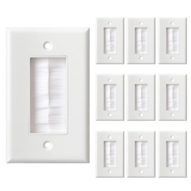 BNPUHIU Single Brush Wall Plate(White/10Pack), Cable Pass Through Insert for Wires, Brush Style Opening Passthrough Cable Plate for Wall Mounted TVs