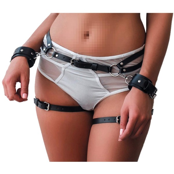 Keland Women's Sexy Punk Leather Body Harness, Harajuku Leg Caged Thigh Holster, Garter, Gothic Waist Belt for Rave Outfit -