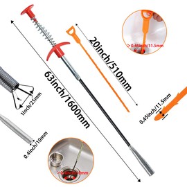 SDTC Tech 6-Pack 64 Inch Snake Drain Cleaner and 20 Inch Hair Clog Remover Flexible Spring Pipeline Claw Hook Retriever for Sewer Toilet Kitchen Sink Bathroom Tub