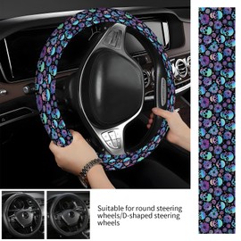 AOPEFNX Steering Wheel Covers for Car, Truck, and SUV, Cute Non-Slip Breathable Elastic Steering Wheel, Car Accessories, Universal 15 Inch Leather Cover for Men Women Colorful Skull