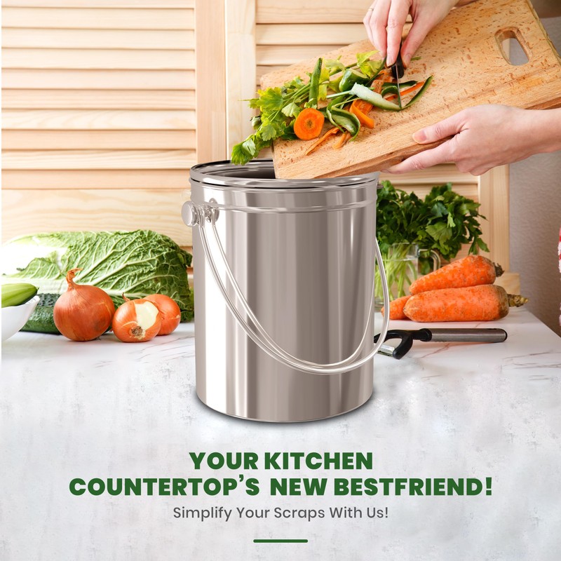 Utopia Kitchen Countertop Compost Bin Kitchen with Charcoal Filter -1.3gallon