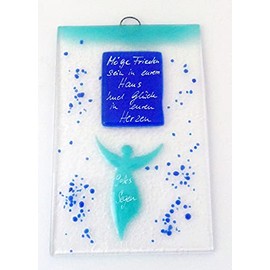 Relief Angel Glass Plate Blue Approx. 15 x 10 cm Crafts