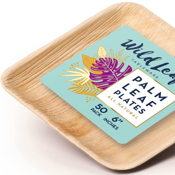 Disposable Palm Leaf Plates - 6 Inch / 50 Pack. Compostable, Biodegradable and Eco Friendly Dessert Party Plates - Comparable to Bamboo or Wood - Great for Outdoor Parties, Weddings and BBQs