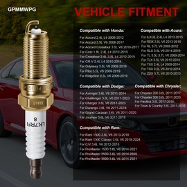 GPMMWPG Iridium Spark Plug 93175 LKR7DIX11S Compatible with Accord Civic CRV Pilot, for Acura ILX RL TL, for Elantra Santa Fe Tucson, for Kia Forte Soul, for Ram 1500 Charger for XP5702 XP6203, 4 Pack