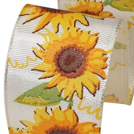 Präsent - Sunflowers Printed Ribbon Cream 20-m-Roll 40 mm width