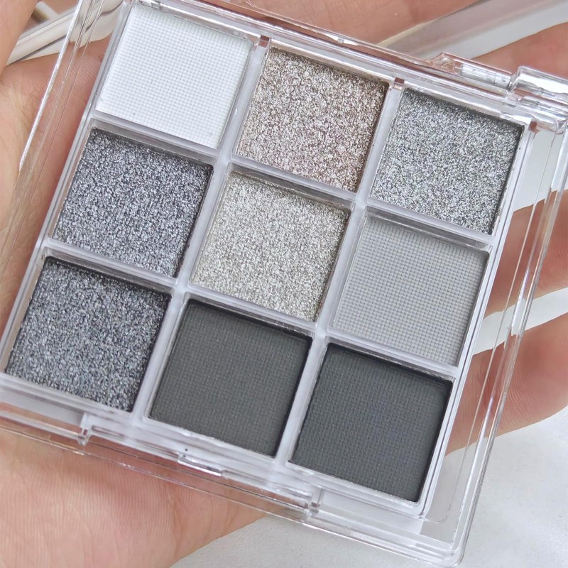 Erinde Black Smokey Gray Silver Eyeshadow Palette, 9 Colors Matte