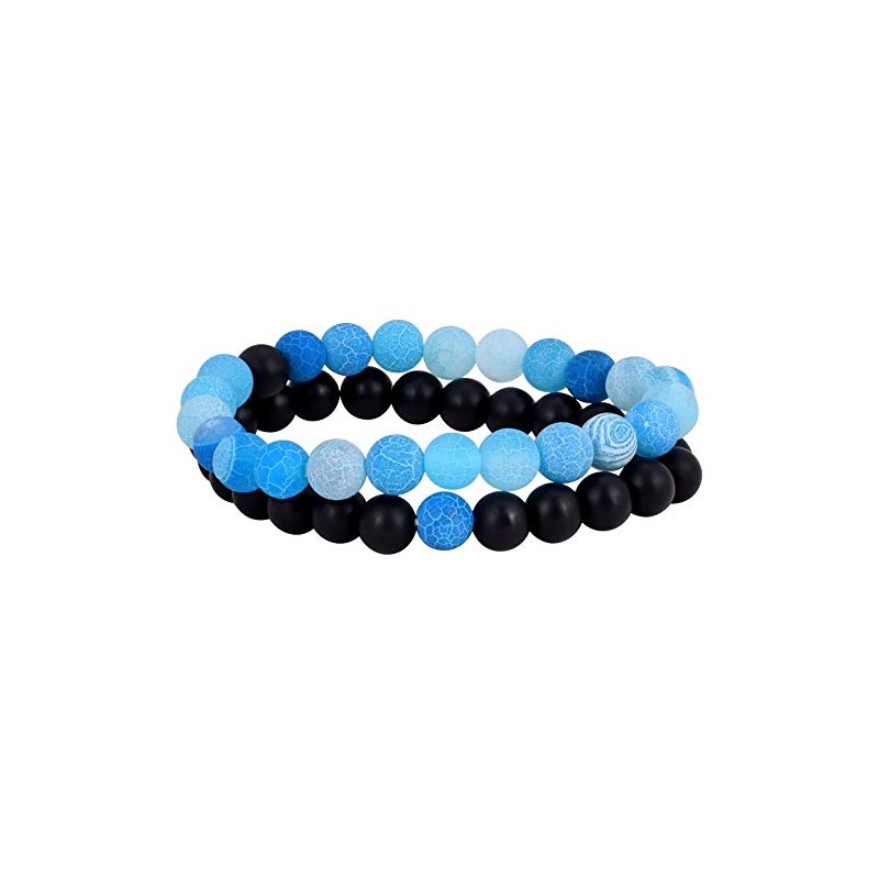 Jenbert 2Pcs Distance Bracelets Set Agate Stone Beads Friendship Bracelets
