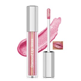Glitter Lip Gloss Long Lasting, Rose Plumping Shimmer Lipgloss for Women, Waterproof Diamond Chameleon Liquid Lipstick, Metallic Highly Pigment Holographic Lipstick, Ideal Lip Makeup Gift-05
