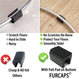 Rectangle U Shaped Chair Leg Tips Caps with Felt Pads,Furniture Feet Protectors Slide Smoothly Glides No Scratches No Noise Protect Hardwood Floors, Fit Diameter 12mm Metal Tubular Legs (Black 8PCS)