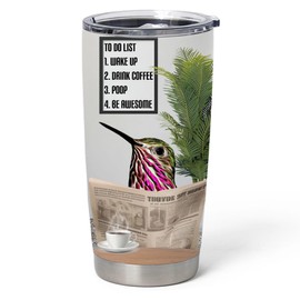 Calliope Hummingbird Reading Newspaper Tumbler 20oz - Funny To Do List Curved Stainless Steel Insulated Cup with Lid - Novelty Gifts for Hummingbird Lovers