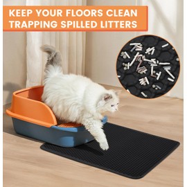 Cat Litter Mat, Litter Trapping Mat, 23.6” x15.7” Cat Mat for Litter Box, Cat Litter Mat Small, Honeycomb Double Layer Design, Waterproof & Urine Proof, Scatter Control, Non-Slip, Black, 1 Pack