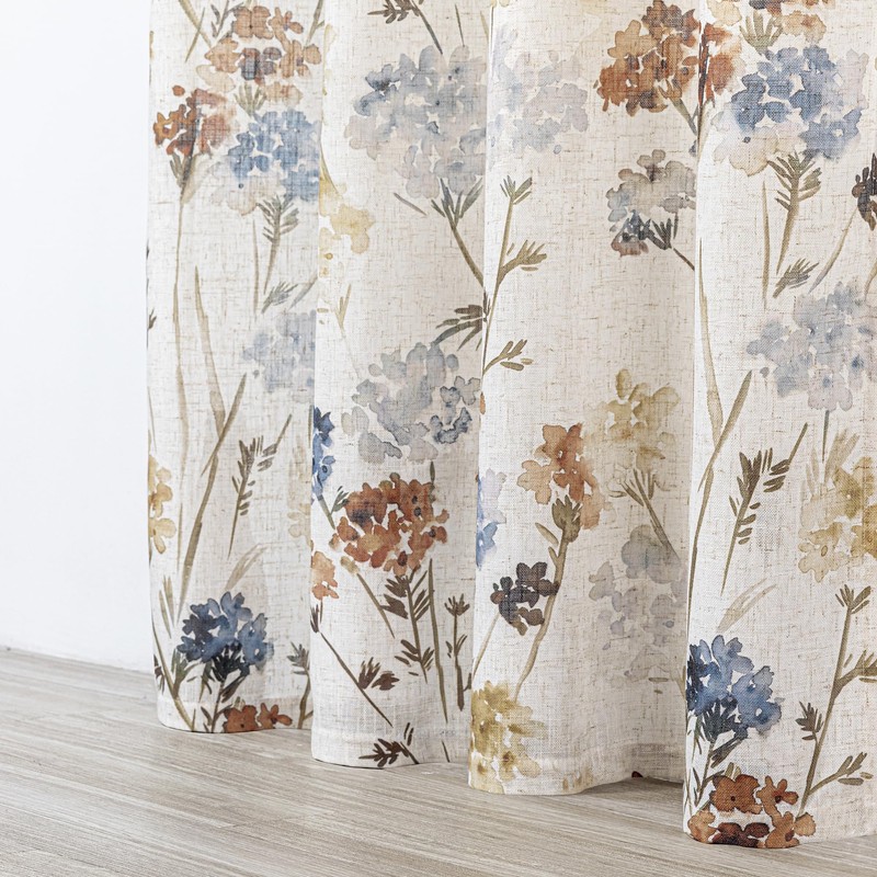 MYSKY HOME Linen Curtains for Living Room Floral Patterned Semi