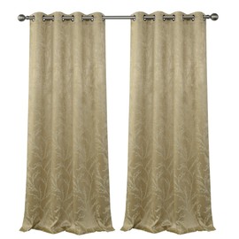 GoodGram 2 Pack Arbor Contemporary Floral Chic Heavy Duty Thermal Room Darkening Curtain Panels - Assorted Colors & Sizes (Taupe/Gold, 84 in. Long)