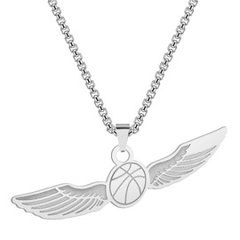 LUTAKU Men's Jewellery Winged Basket Ball Gold Necklace for Men Boys Punk Sports Basket Lovers Pendant 316L Stainless Steel Hip Hop Chains for Men, Stainless Steel, No Gemstone
